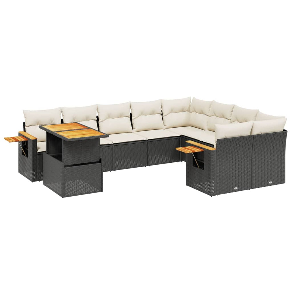 Set Canapele De Grădină Cu Perne, 10 Piese, Negru, Poliratan