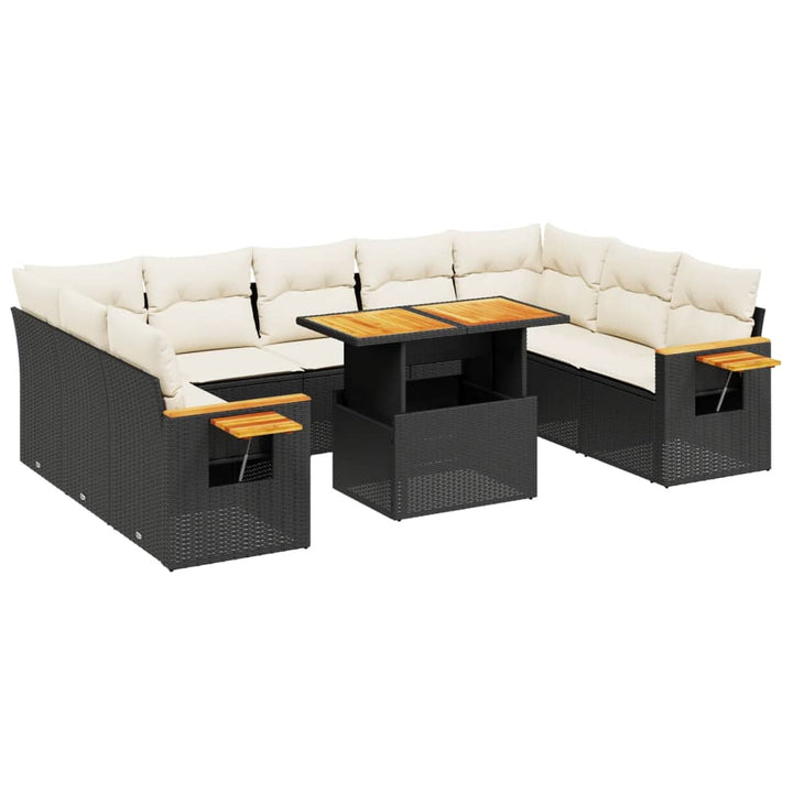 Set Canapele De Grădină Cu Perne, 11 Piese, Negru, Poliratan