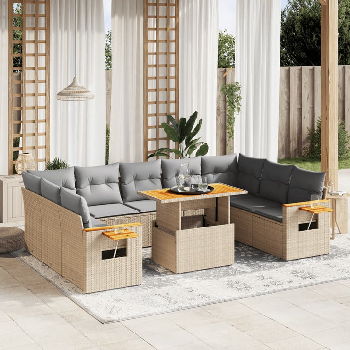 Set Canapele De Grădină Cu Perne, 11 Piese, Negru, Poliratan