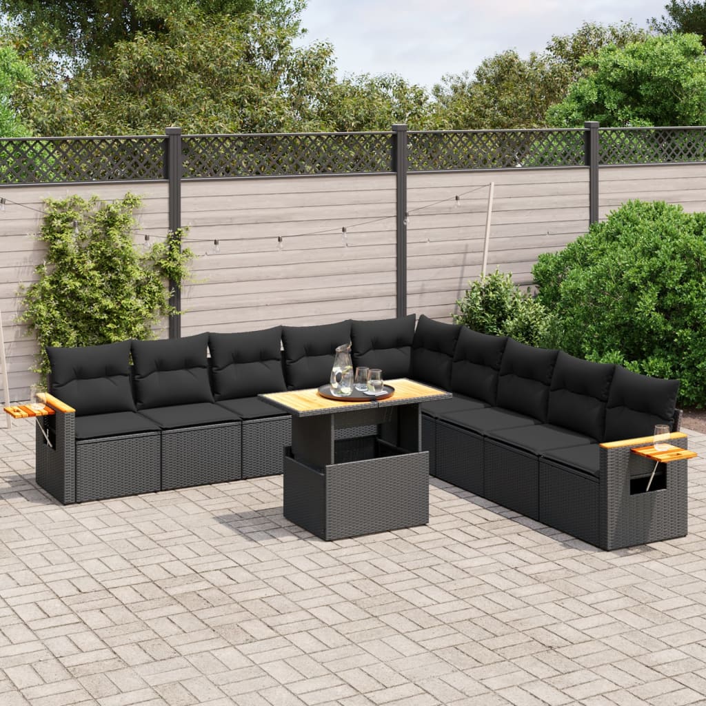 Set Canapele De Grădină Cu Perne, 11 Piese, , Poliratan