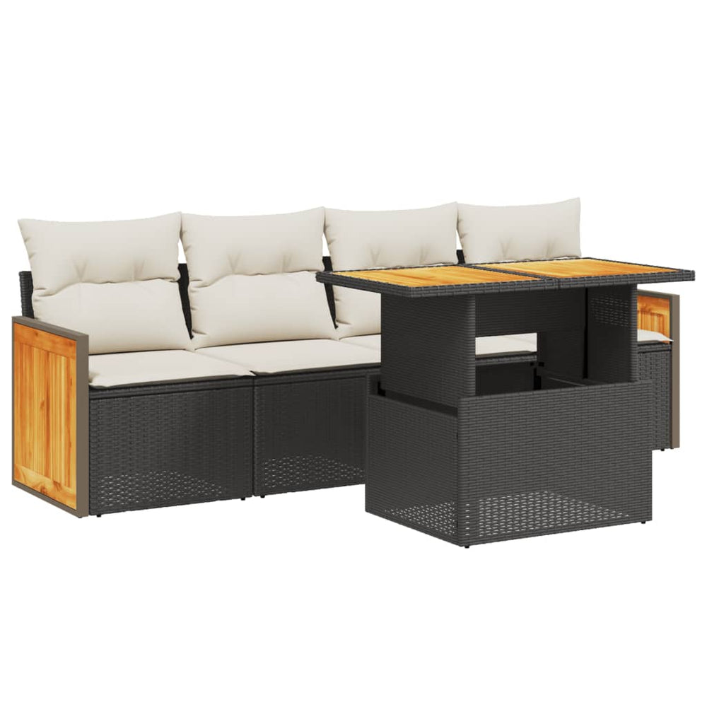 Set Mobilier De Grădină Cu Perne, 5 Piese, Negru, Poliratan