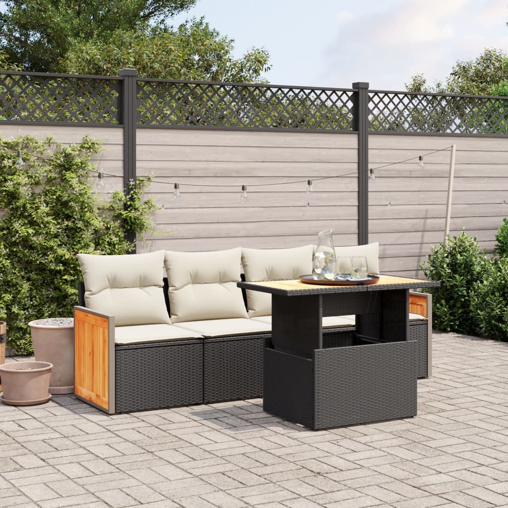 Set Mobilier De Grădină Cu Perne, 5 Piese, Negru, Poliratan