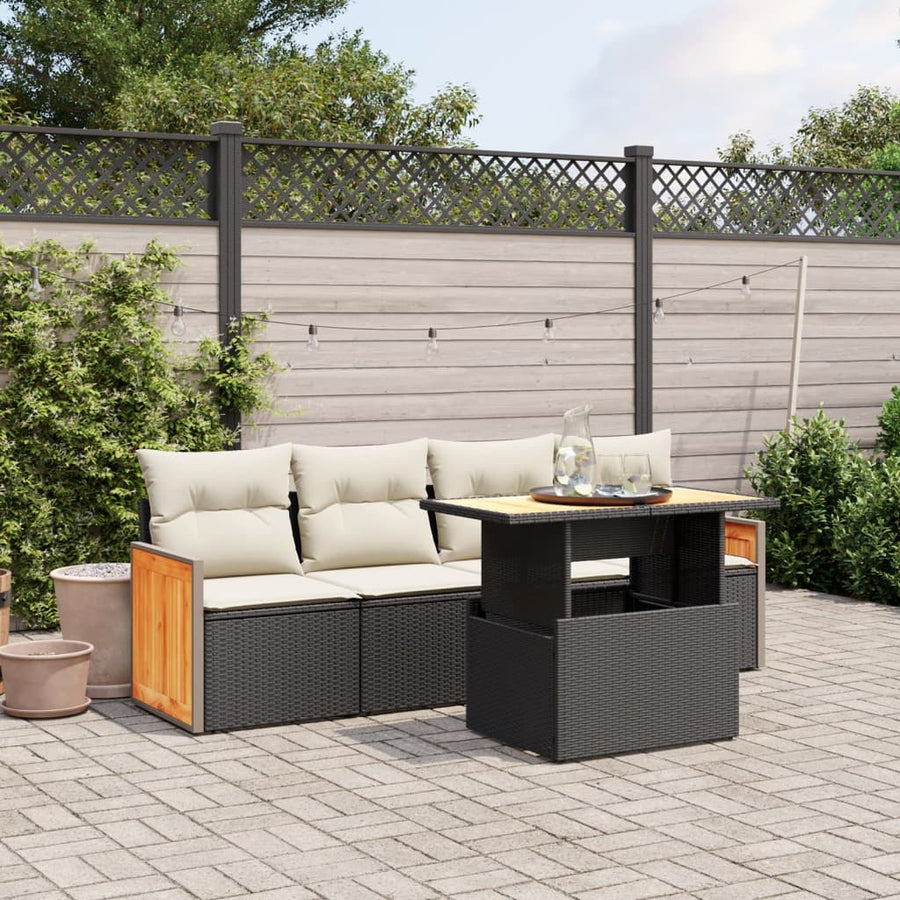 Set Mobilier De Grădină Cu Perne, 5 Piese, Negru, Poliratan