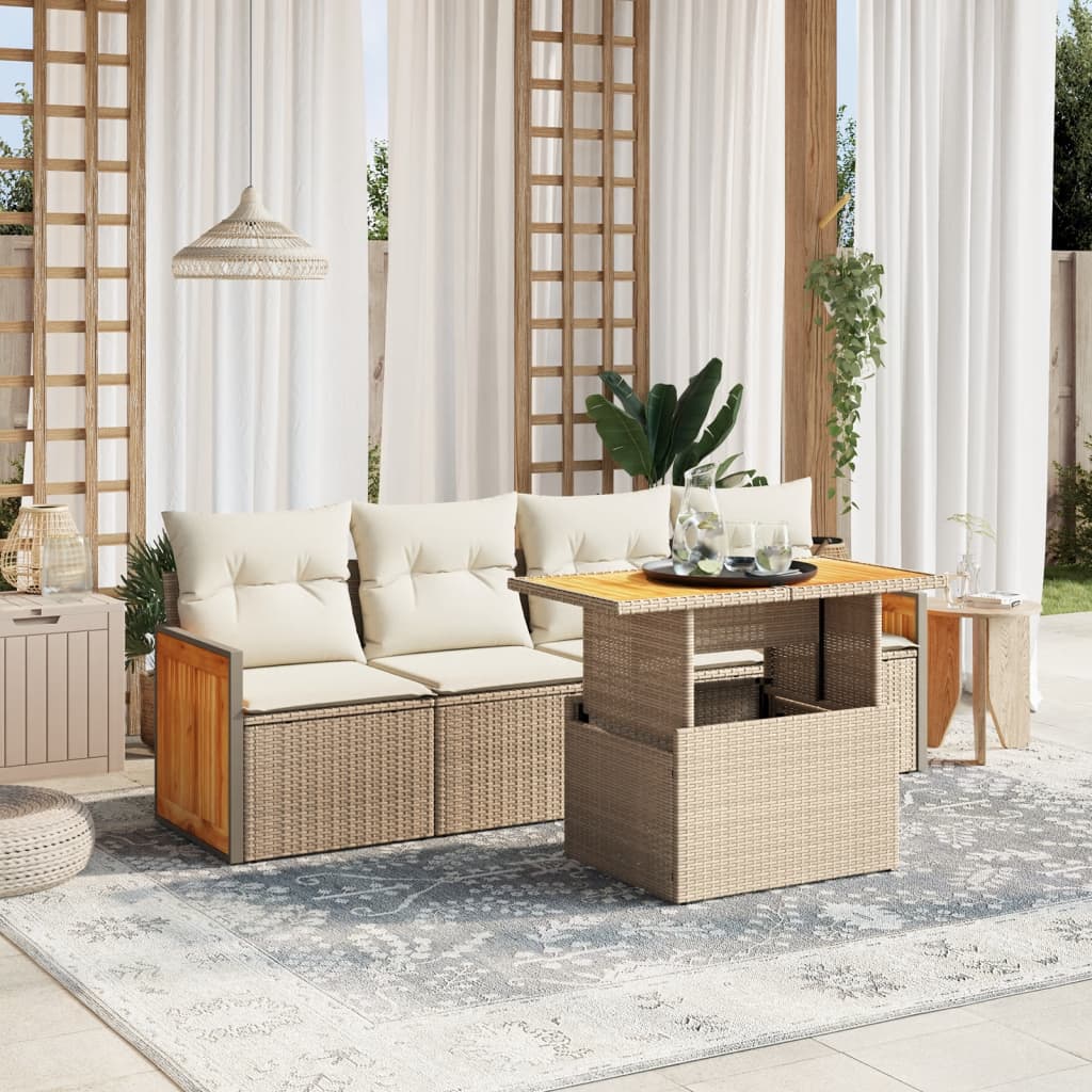 Set Mobilier De Grădină Cu Perne, 5 Piese, Negru, Poliratan