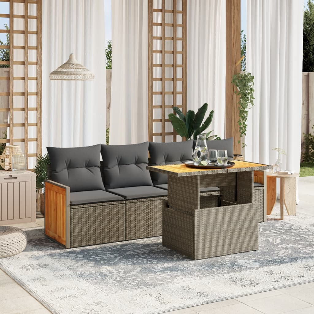 Set Mobilier De Grădină Cu Perne, 5 Piese, Negru, Poliratan