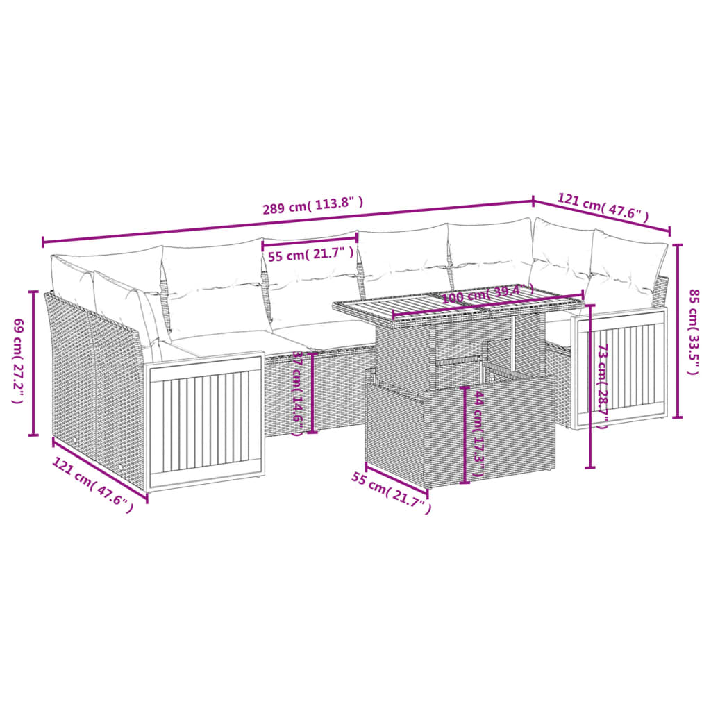 Set Mobilier De Grădină Cu Perne, 8 Piese, , Poliratan