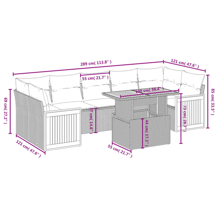 Set Mobilier De Grădină Cu Perne, 8 Piese, , Poliratan