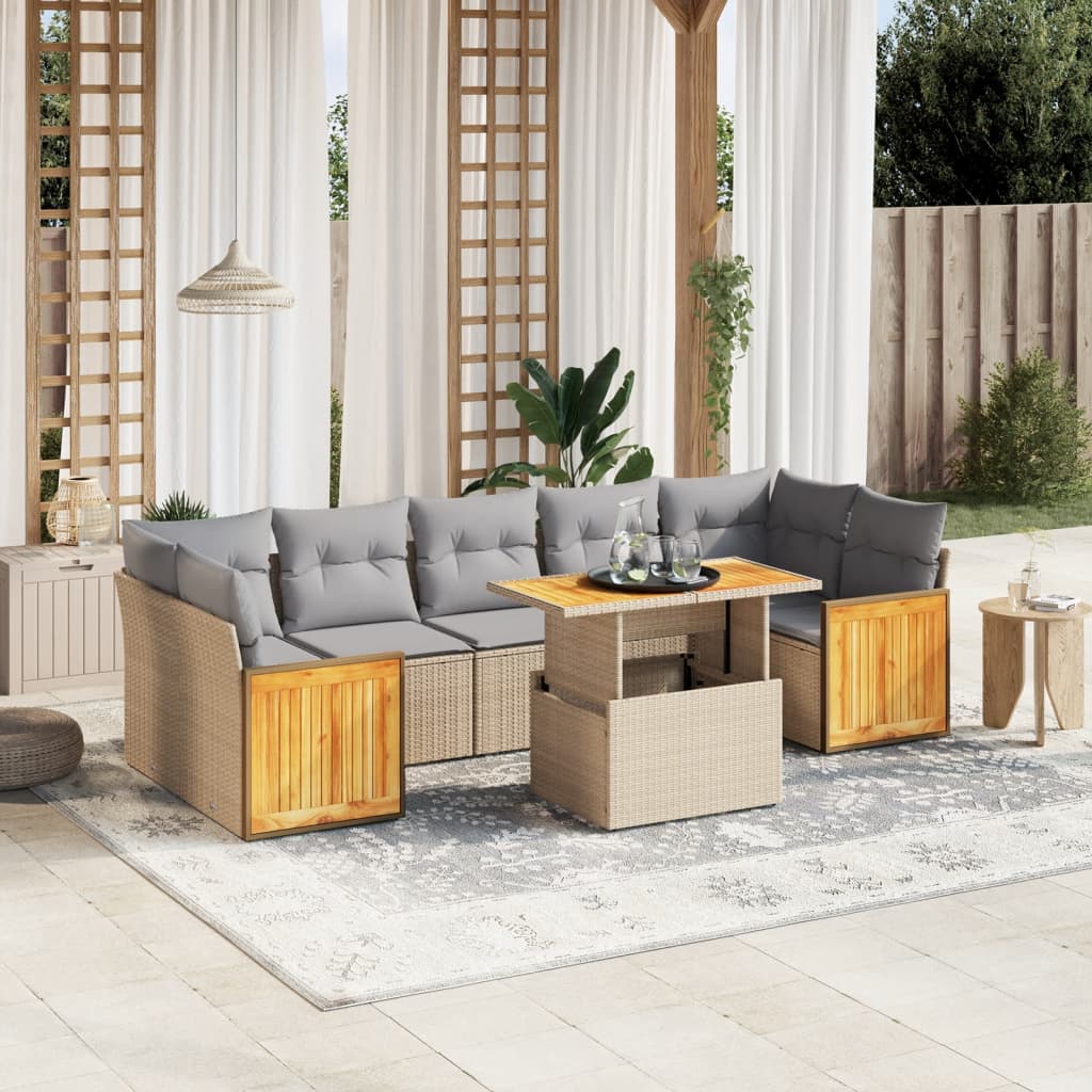 Set Mobilier De Grădină Cu Perne, 8 Piese, , Poliratan