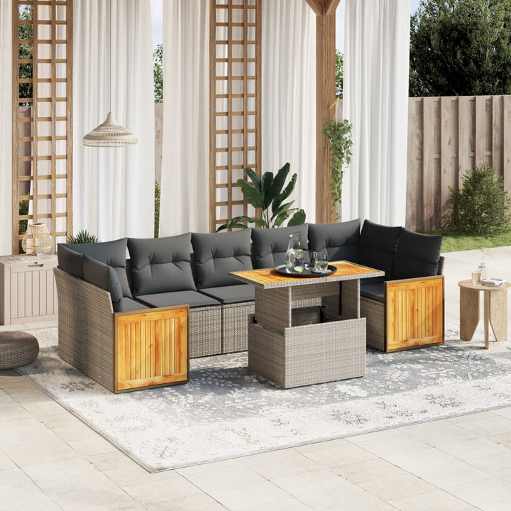 Set Mobilier De Grădină Cu Perne, 8 Piese, , Poliratan