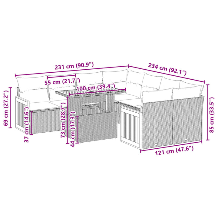 Set Mobilier De Grădină Cu Perne, 9 Piese, , Poliratan