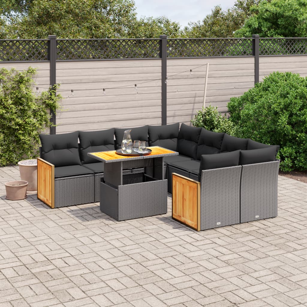 Set Mobilier De Grădină Cu Perne, 9 Piese, , Poliratan