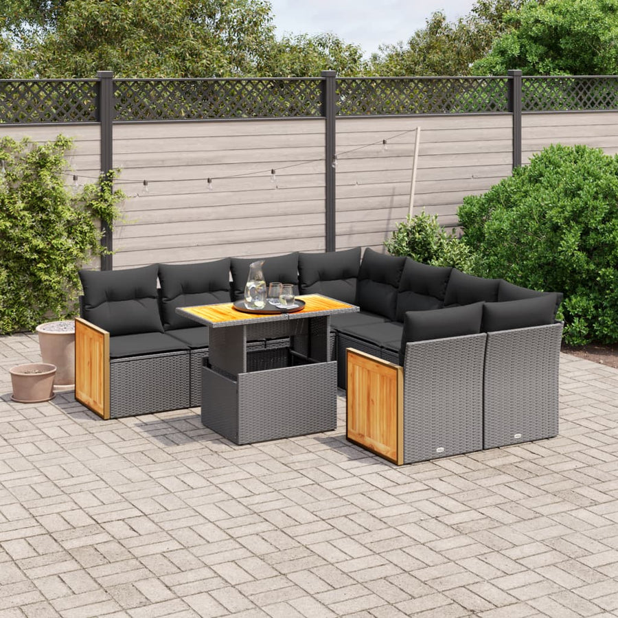 Set Mobilier De Grădină Cu Perne, 9 Piese, , Poliratan