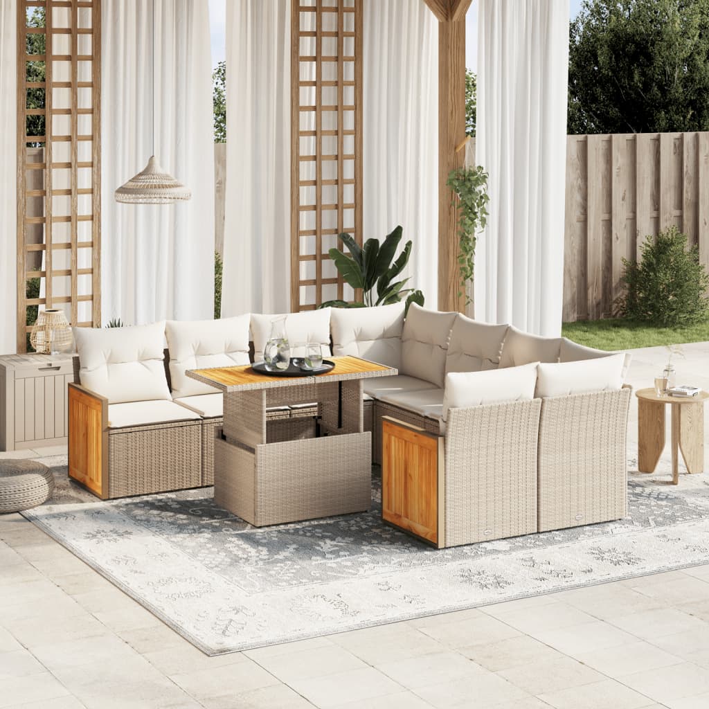 Set Mobilier De Grădină Cu Perne, 9 Piese, , Poliratan
