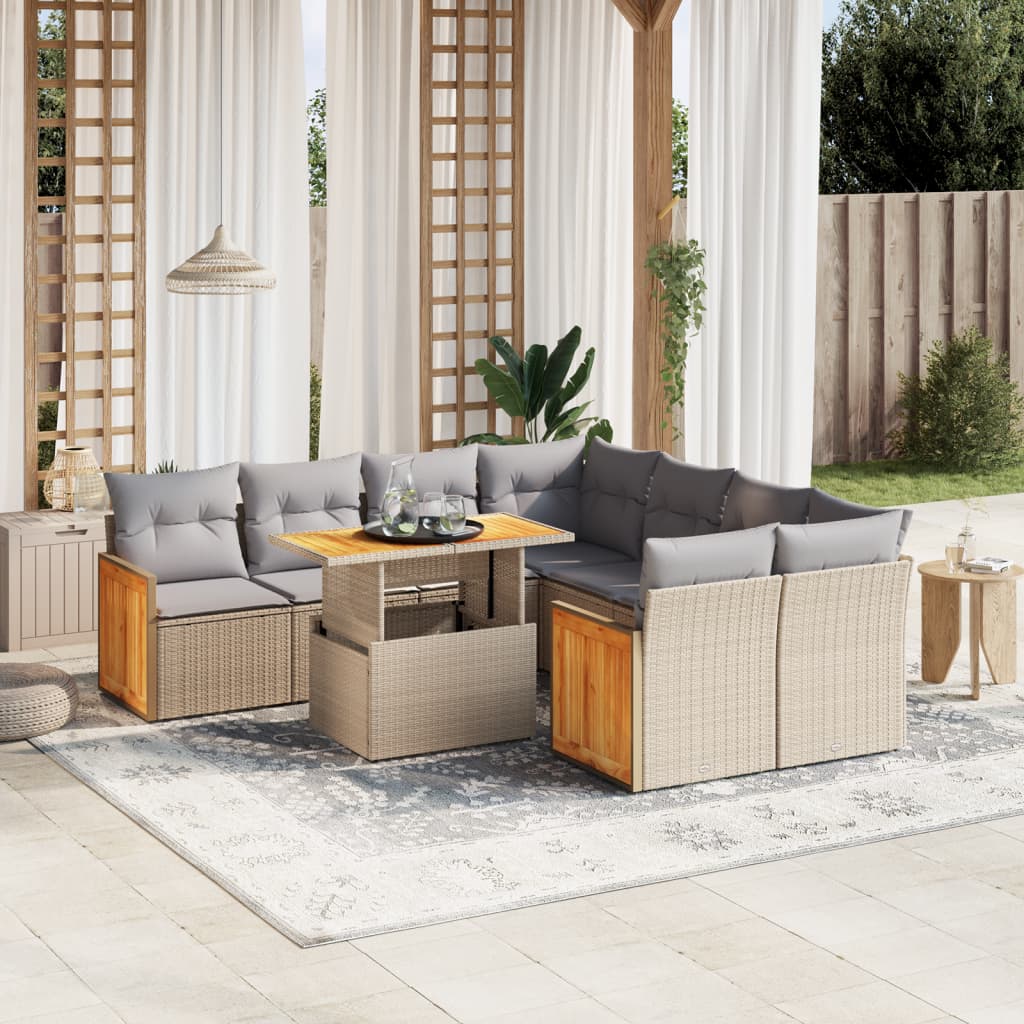 Set Mobilier De Grădină Cu Perne, 9 Piese, , Poliratan