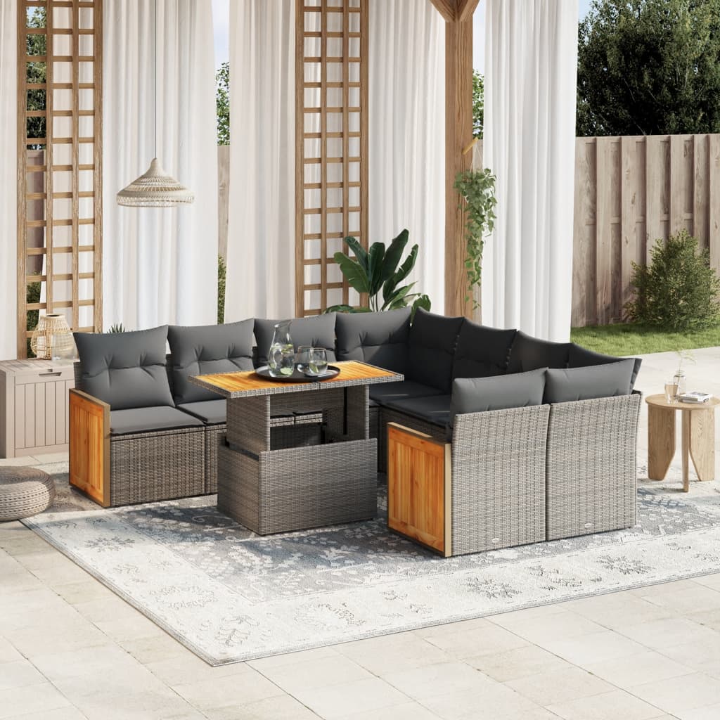 Set Mobilier De Grădină Cu Perne, 9 Piese, , Poliratan