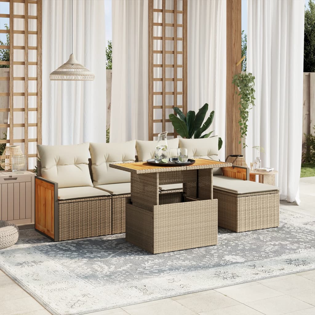 Set Mobilier De Grădină Cu Perne, 6 Piese, , Poliratan