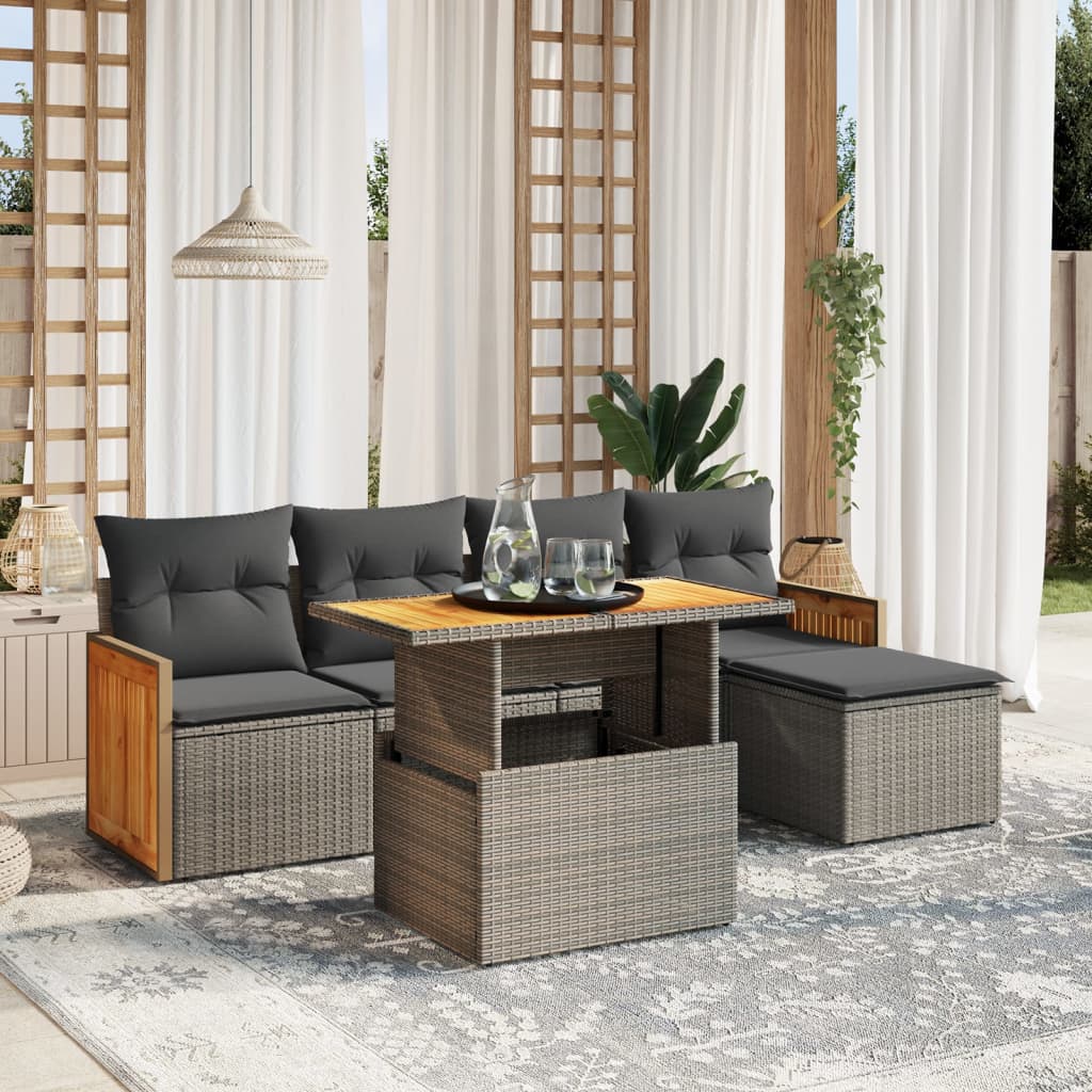 Set Mobilier De Grădină Cu Perne, 6 Piese, , Poliratan