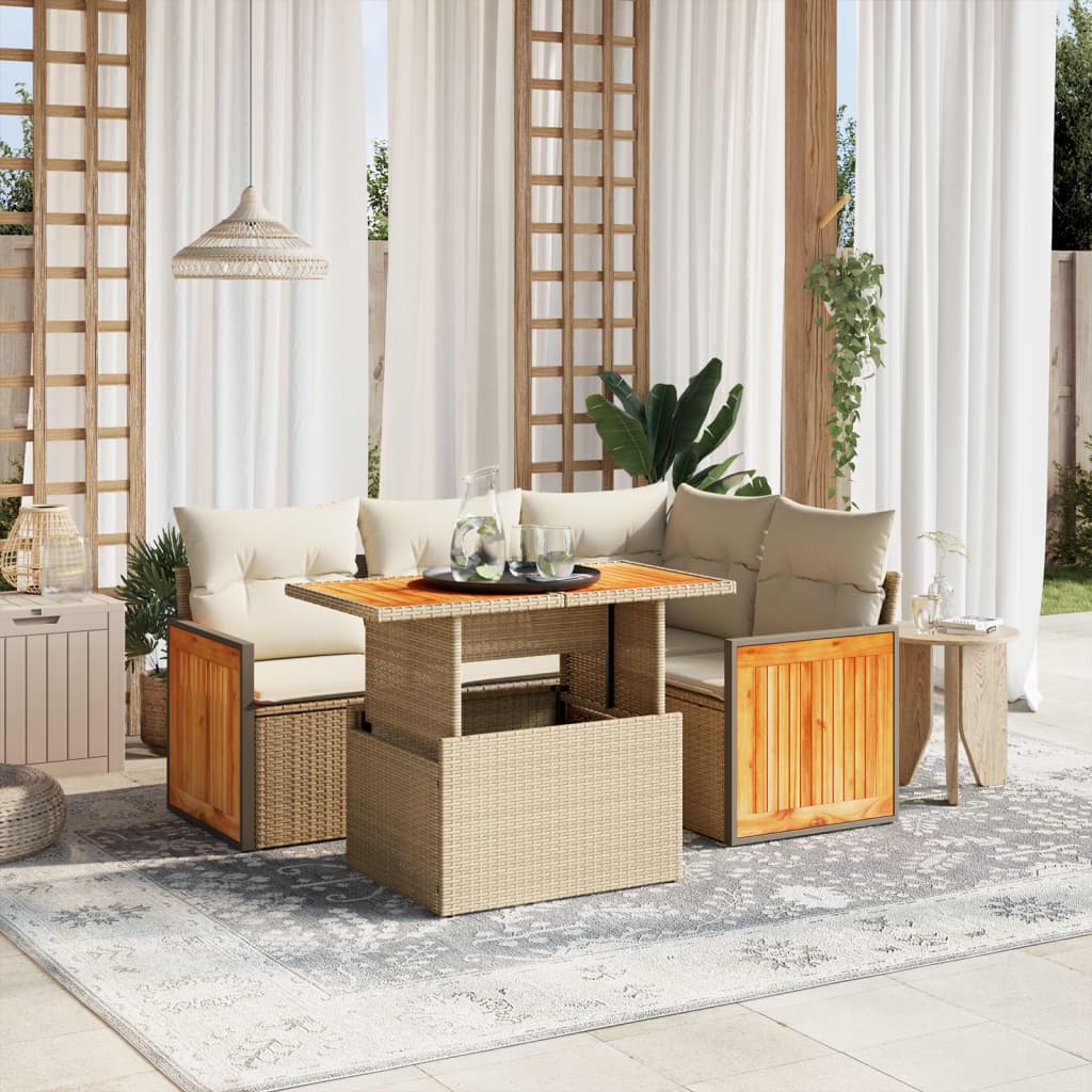 Set Mobilier De Grădină Cu Perne, 5 Piese, , Poliratan