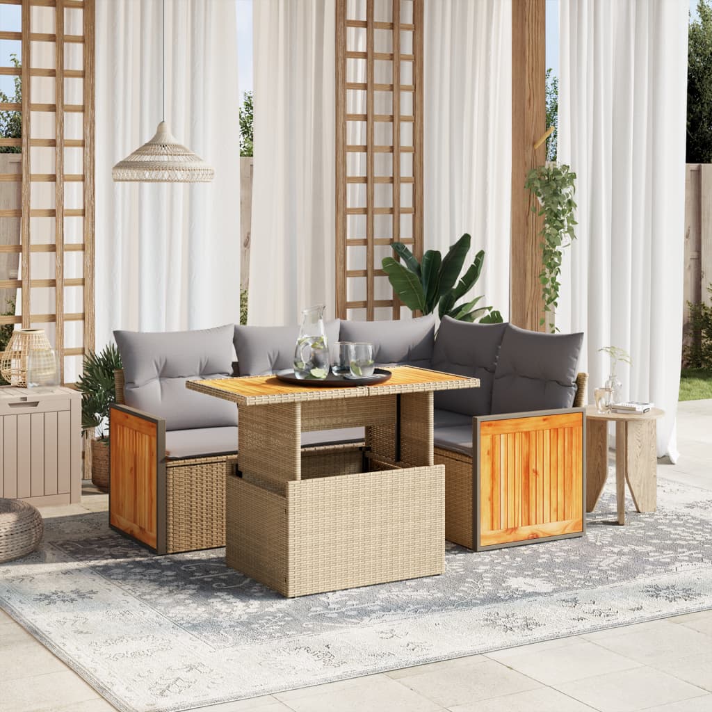 Set Mobilier De Grădină Cu Perne, 5 Piese, , Poliratan