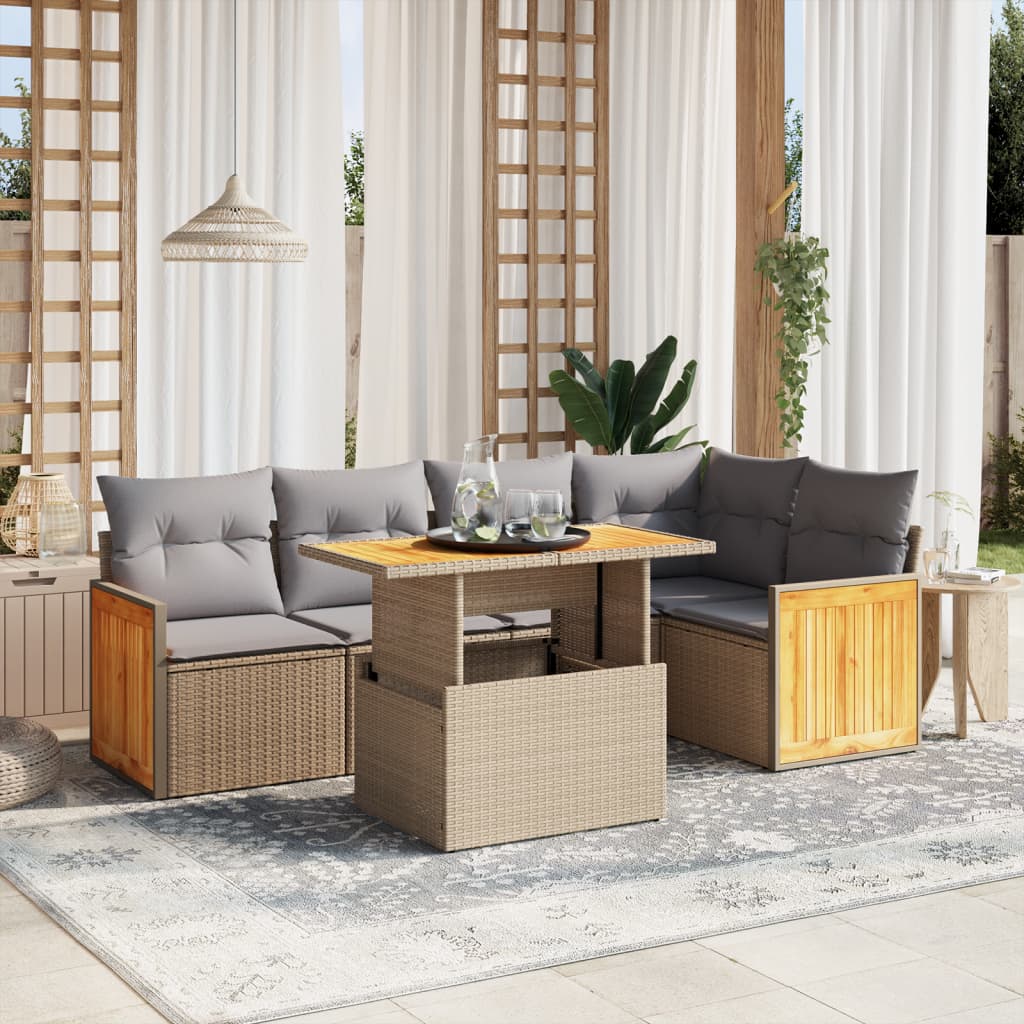 Set Mobilier De Grădină Cu Perne, 6 Piese, , Poliratan
