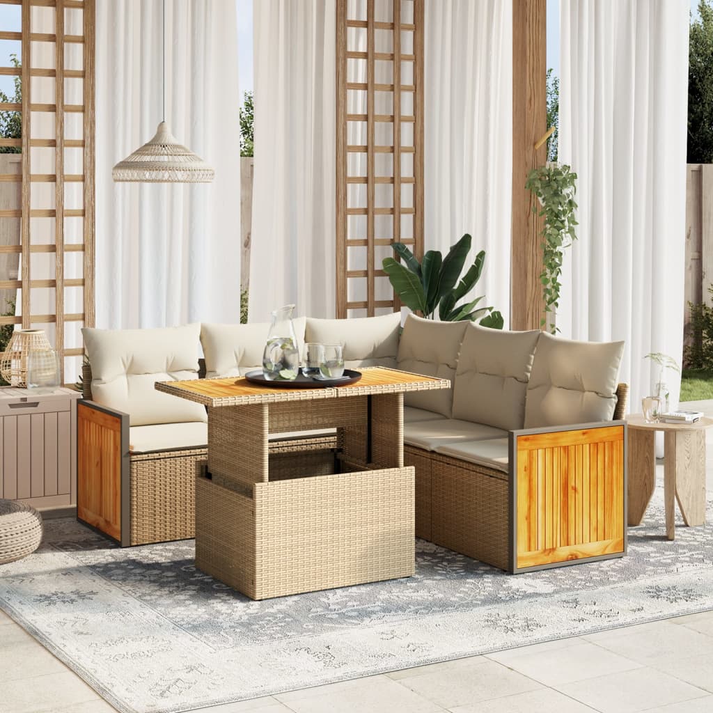 Set Mobilier De Grădină Cu Perne, 6 Piese, , Poliratan