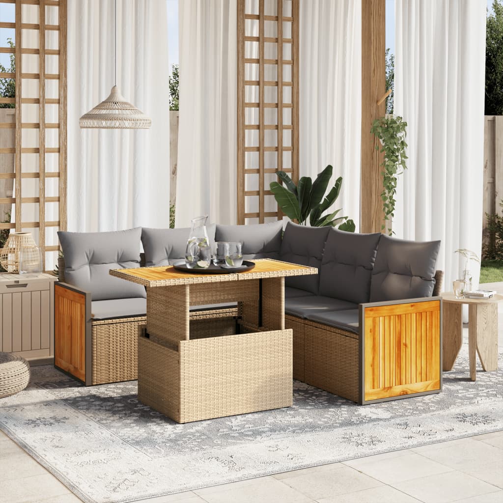 Set Mobilier De Grădină Cu Perne, 6 Piese, , Poliratan
