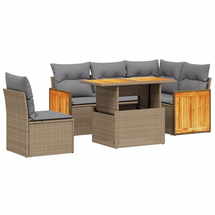 Set Canapele De Grădină Cu Perne, 6 Piese, Bej, Poliratan
