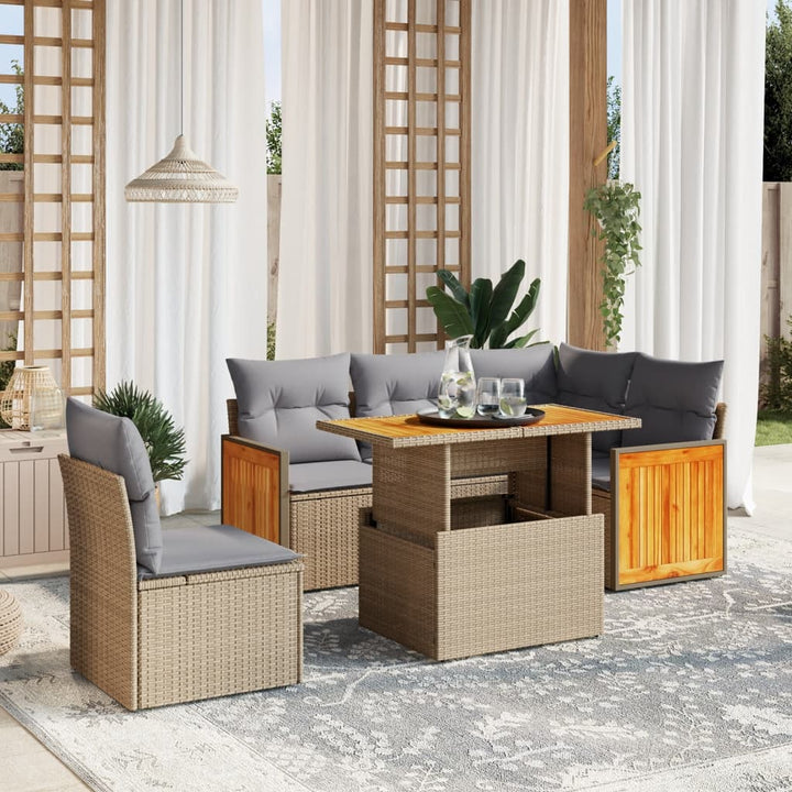 Set Canapele De Grădină Cu Perne, 6 Piese, Bej, Poliratan