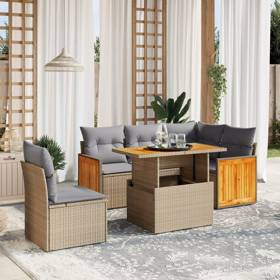 Set Canapele De Grădină Cu Perne, 6 Piese, Bej, Poliratan