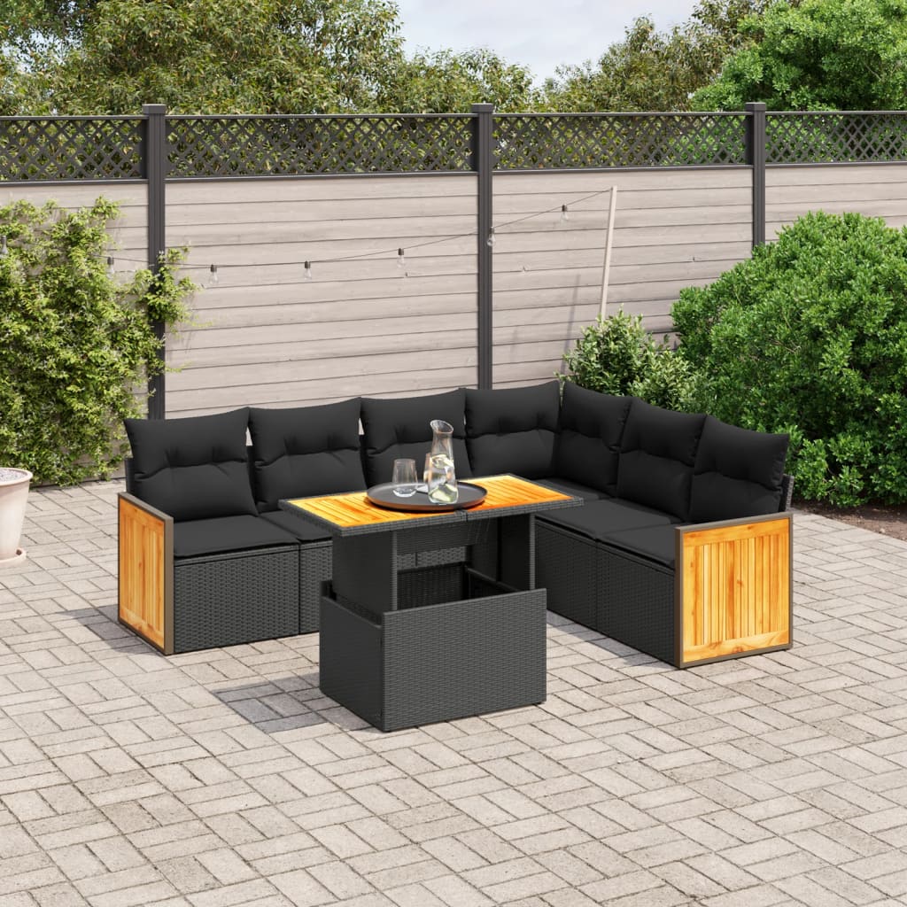 Set Canapele De Grădină, 7 Piese, Cu Perne, , Poliratan