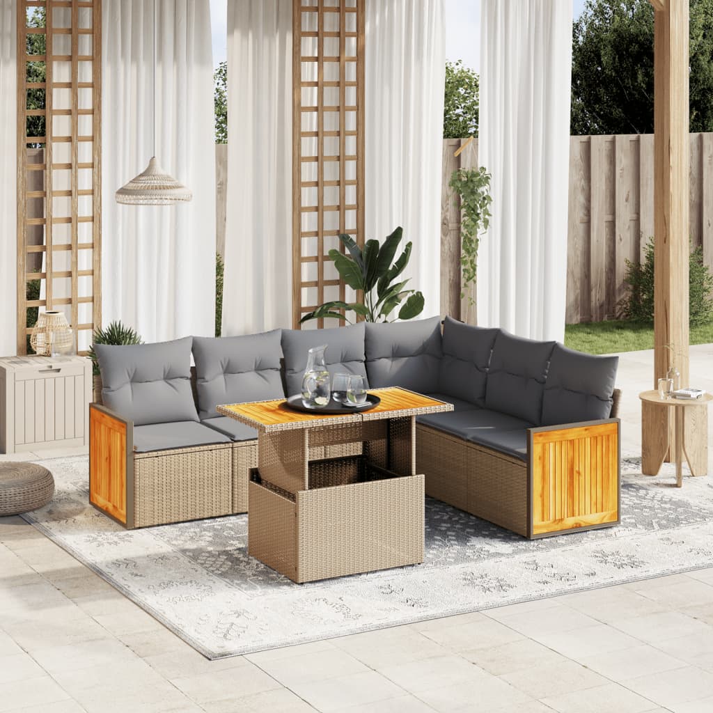 Set Canapele De Grădină, 7 Piese, Cu Perne, , Poliratan