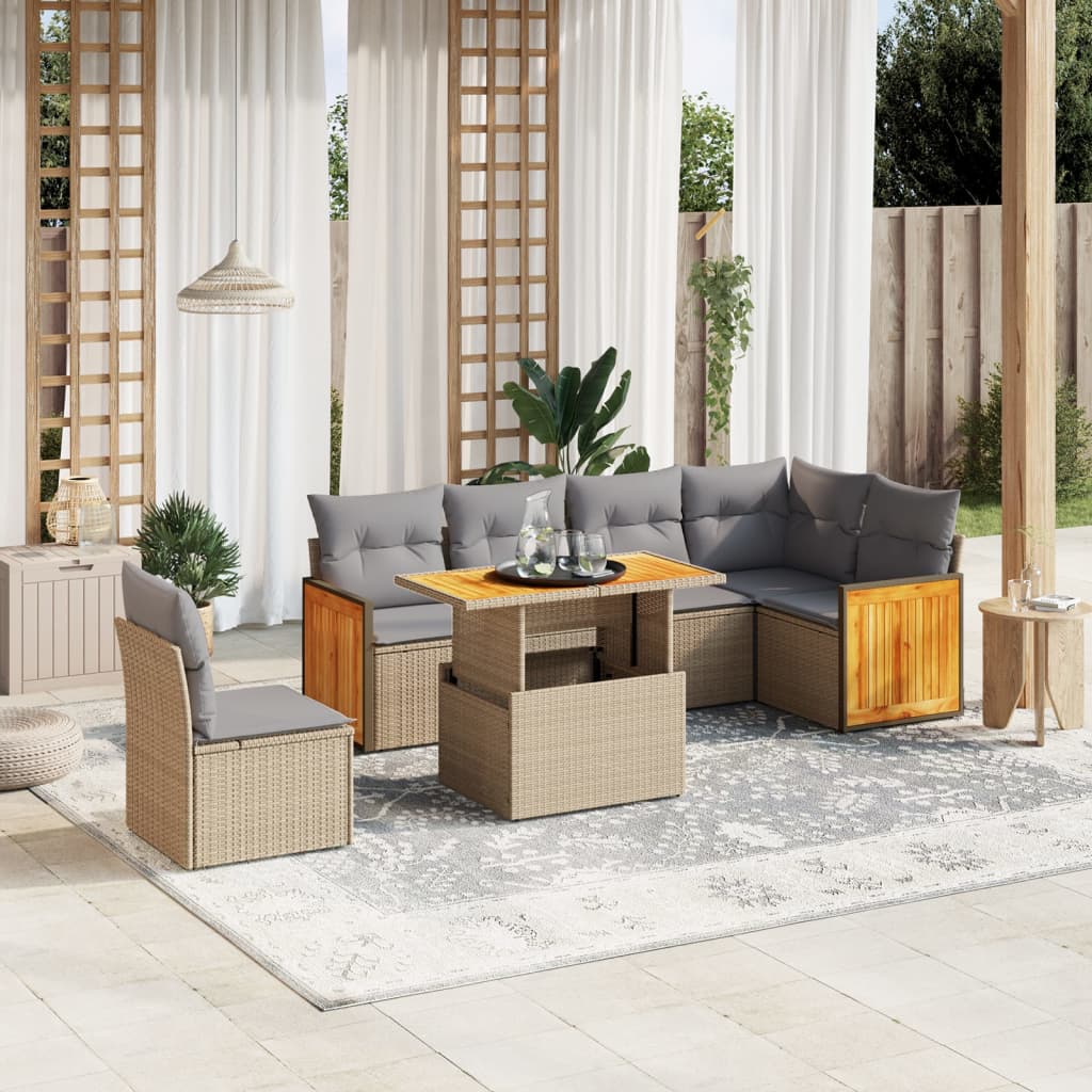 Set Canapele De Grădină, 7 Piese, Cu Perne, , Poliratan