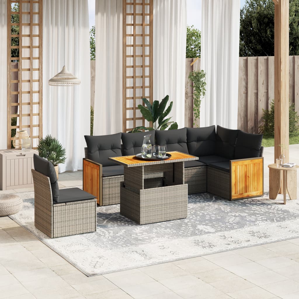 Set Canapele De Grădină, 7 Piese, Cu Perne, , Poliratan