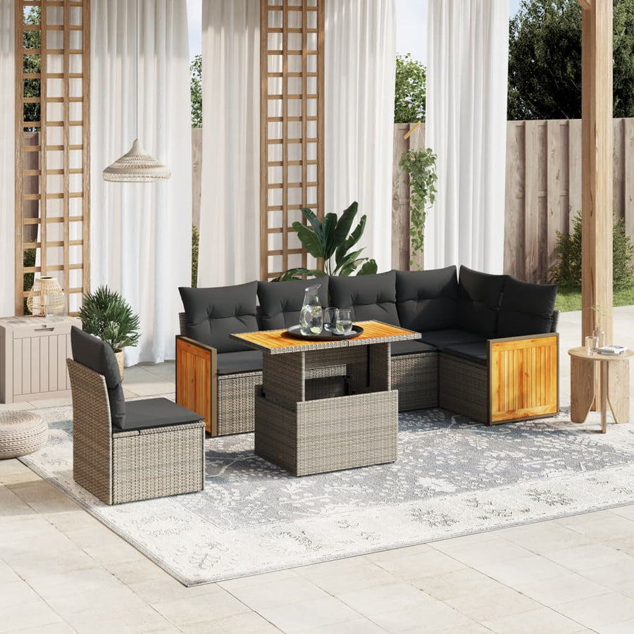 Set Canapele De Grădină, 7 Piese, Cu Perne, , Poliratan