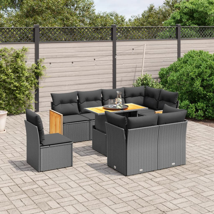 Set Mobilier De Grădină Cu Perne, 9 Piese, Negru, Poliratan