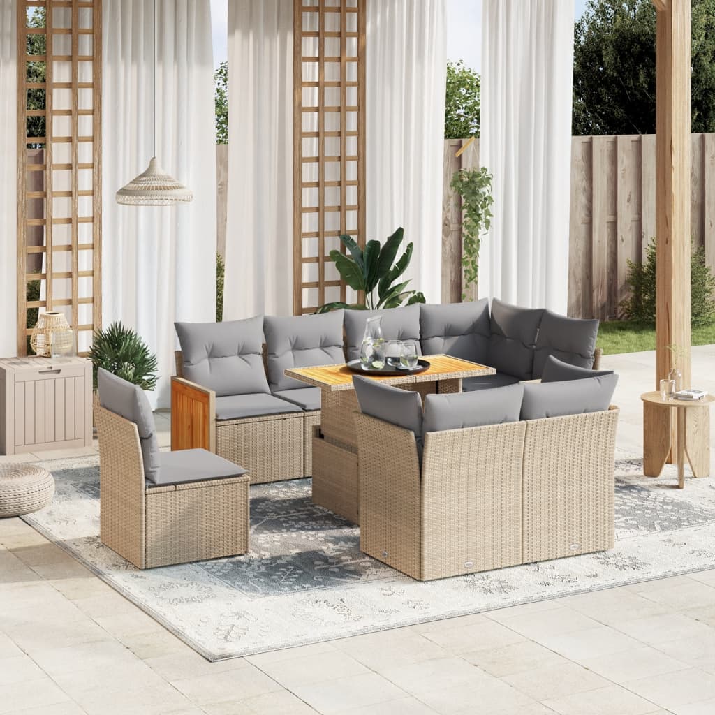 Set Mobilier De Grădină Cu Perne, 9 Piese, Negru, Poliratan