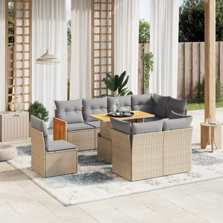 Set Mobilier De Grădină Cu Perne, 9 Piese, Negru, Poliratan