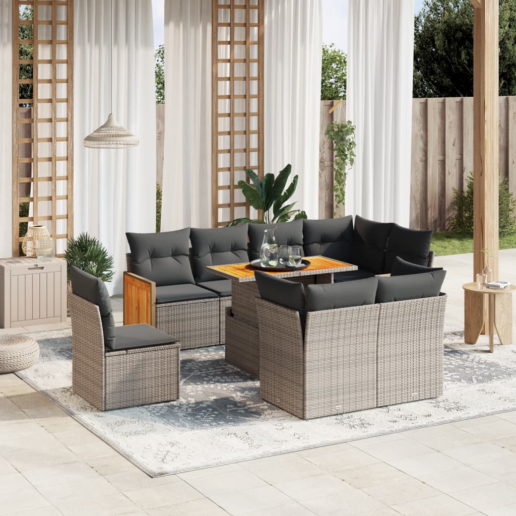 Set Mobilier De Grădină Cu Perne, 9 Piese, Negru, Poliratan