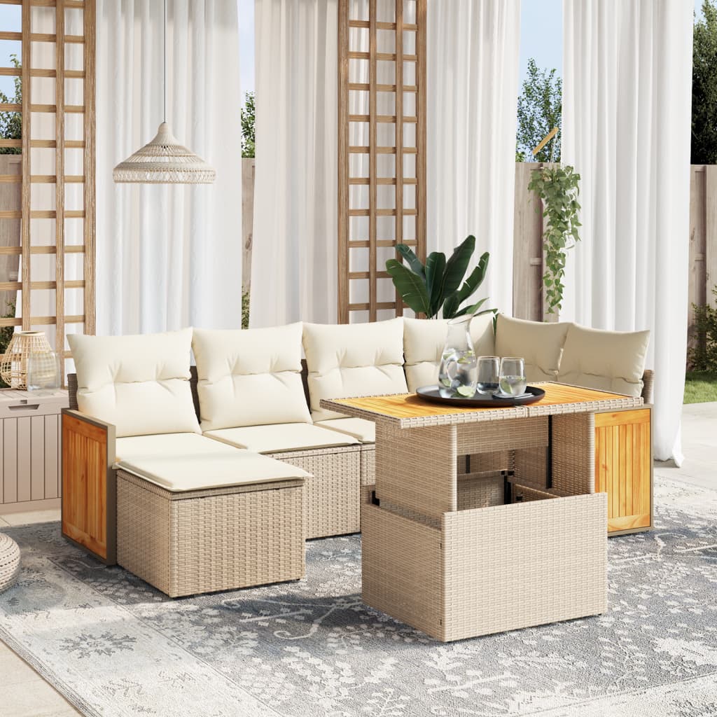 Set Canapele De Grădină Cu Perne, 7 Piese, , Poliratan
