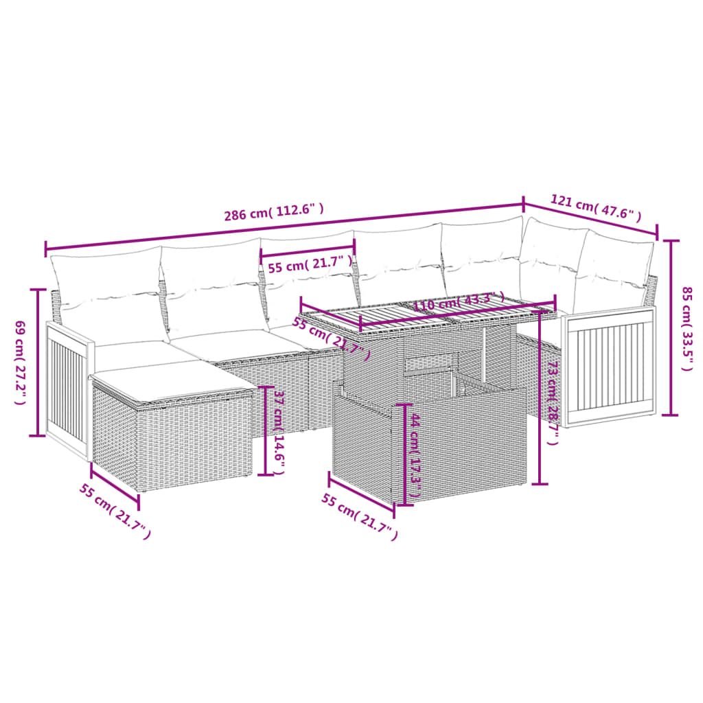 Set Mobilier De Grădină Cu Perne, 8 Piese, , Poliratan