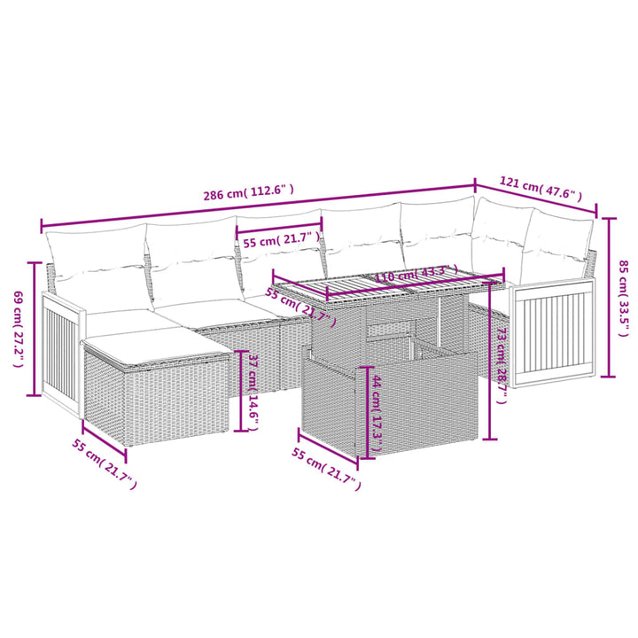 Set Mobilier De Grădină Cu Perne, 8 Piese, , Poliratan
