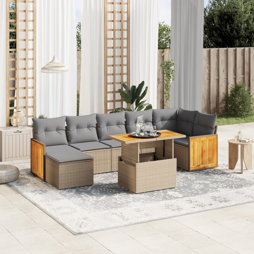 Set Mobilier De Grădină Cu Perne, 8 Piese, , Poliratan