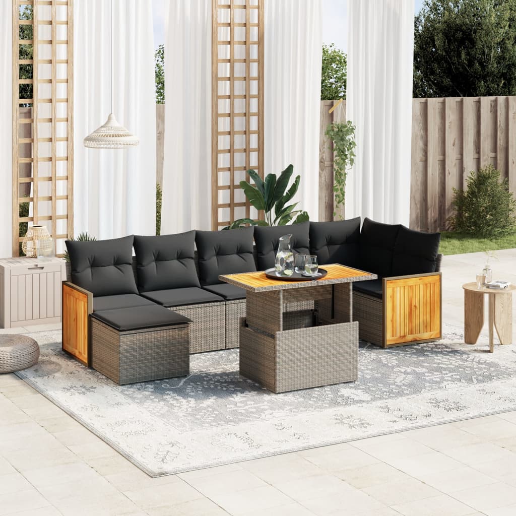 Set Mobilier De Grădină Cu Perne, 8 Piese, , Poliratan