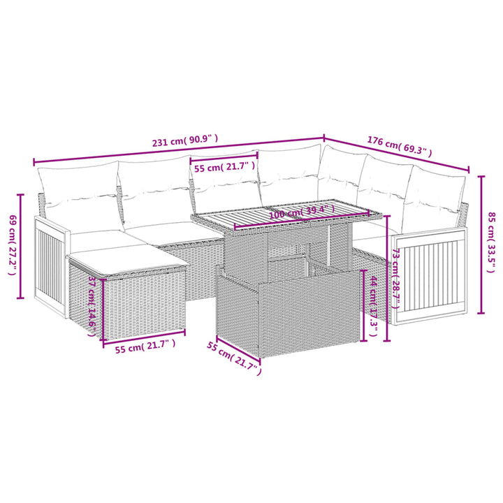 Set Mobilier De Grădină Cu Perne, 8 Piese, , Poliratan