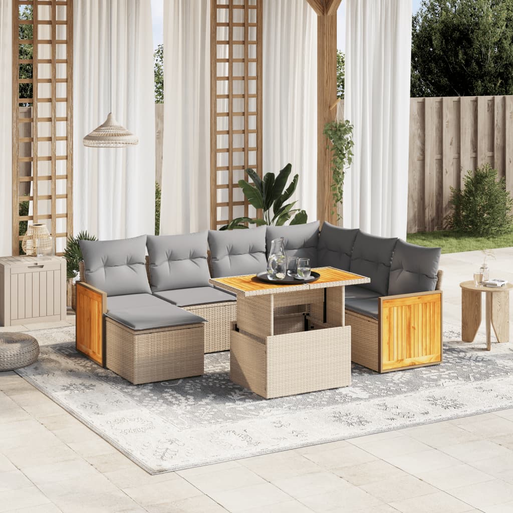 Set Mobilier De Grădină Cu Perne, 8 Piese, , Poliratan