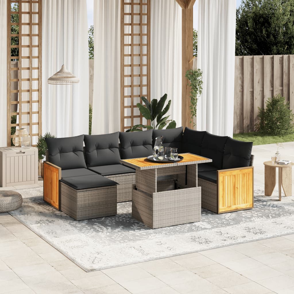 Set Mobilier De Grădină Cu Perne, 8 Piese, , Poliratan