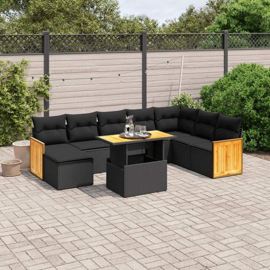 Set Mobilier De Grădină Cu Perne, 9 Piese, , Poliratan
