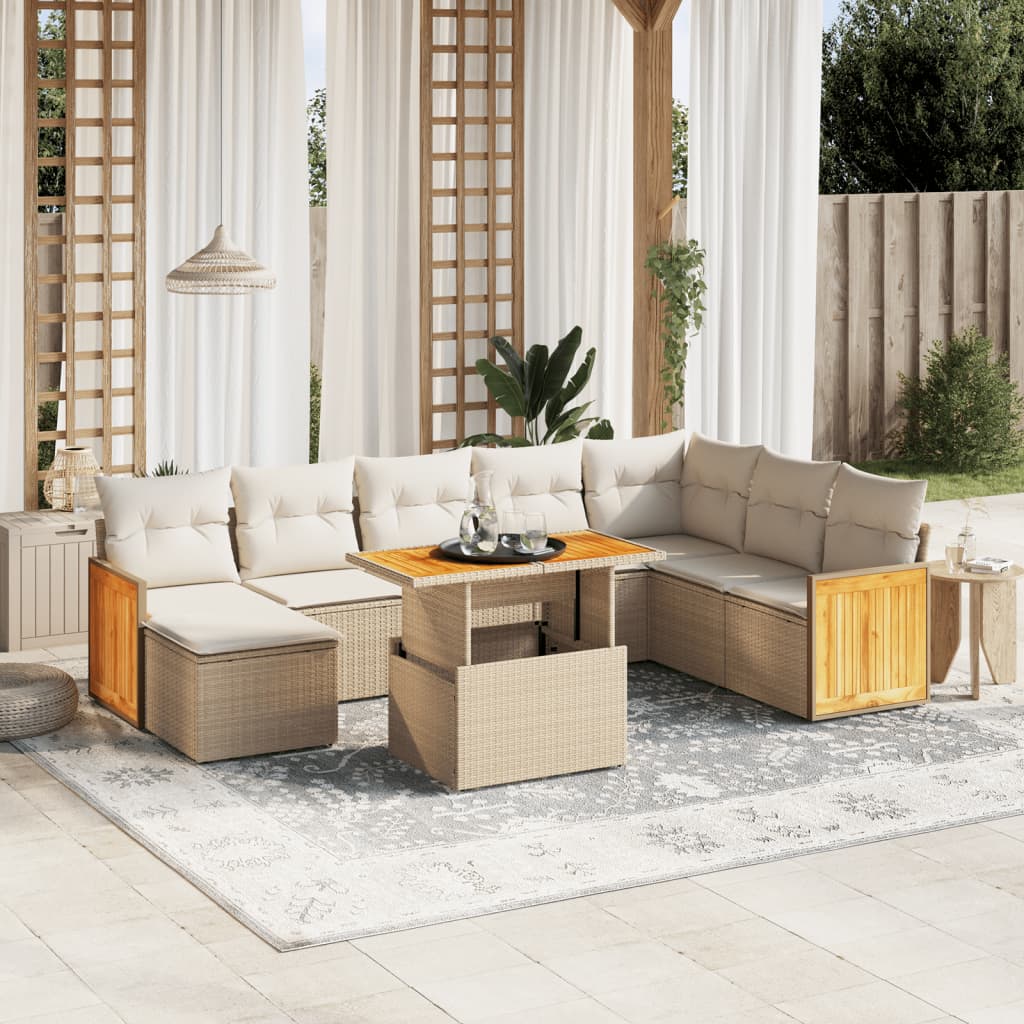 Set Mobilier De Grădină Cu Perne, 9 Piese, , Poliratan