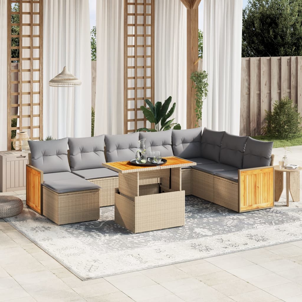 Set Mobilier De Grădină Cu Perne, 9 Piese, , Poliratan