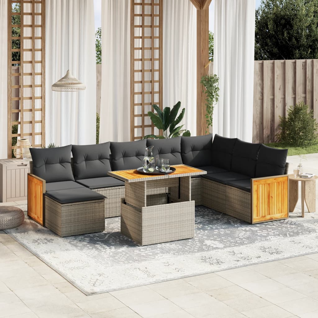 Set Mobilier De Grădină Cu Perne, 9 Piese, , Poliratan